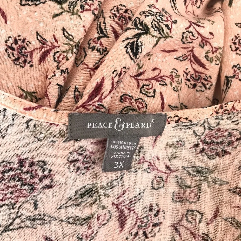 🔴 4/$15 Peace & Pearls Women’s 3X Peach Floral Front Tie Sleeveless Tank Top EUC - Picture 12 of 14